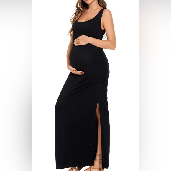 Smallshow Dresses & Skirts - Smallshow Women's Size Medium Black Sleeveless Ruched Maternity Split Long Dress